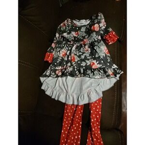 Two can dress and leggings outfit set Christmas‎ holiday Holly berry size 5 6